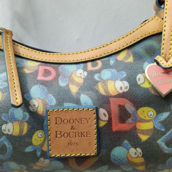 Dooney & Bourke Multicolor Bees Coated Canvas Leather Trim Hobo Shoulder Bag - Picture 4 of 16